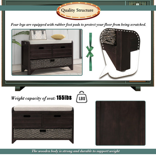 Storage Stool With Detachable Basket And 2 Drawers