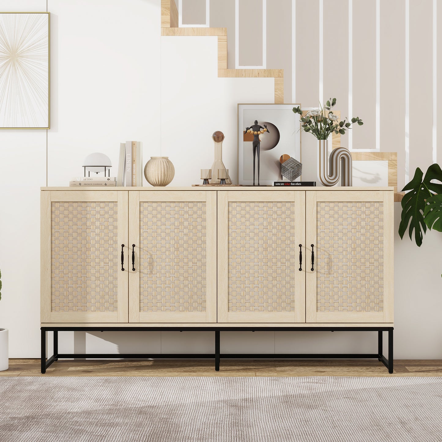 Surabaya: Rattan 4-Door Sideboard, Sideboard Buffet Storage Cabinet