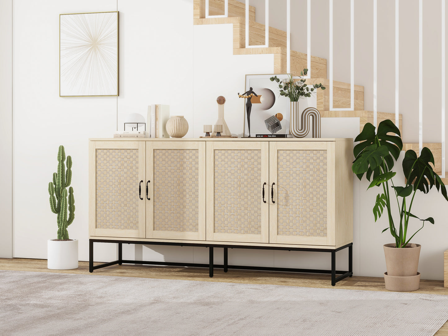 Surabaya: Rattan 4-Door Sideboard, Sideboard Buffet Storage Cabinet
