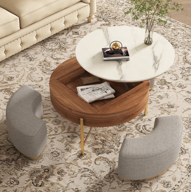 Lift Top Extendable 3 Legs Nesting Coffee Table With Storage 3 Stools Included