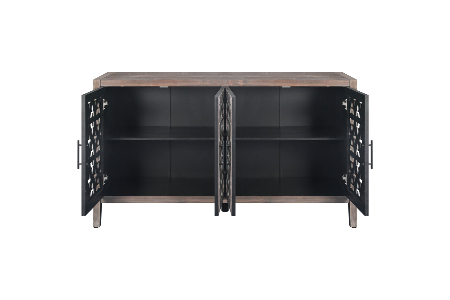 Hollow Four Door Antique Cabinet, American Country Style, Suitable for Living Room, TV Cabinet, Kitchen (Brown)