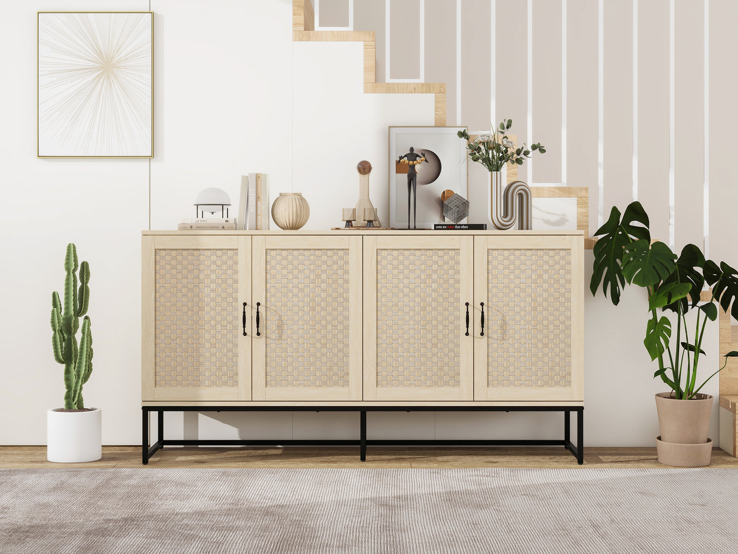 Surabaya: Rattan 4-Door Sideboard, Sideboard Buffet Storage Cabinet