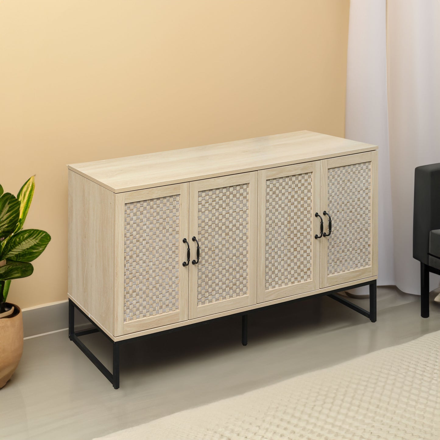 Surabaya: Rattan 4-Door Sideboard, Sideboard Buffet Storage Cabinet