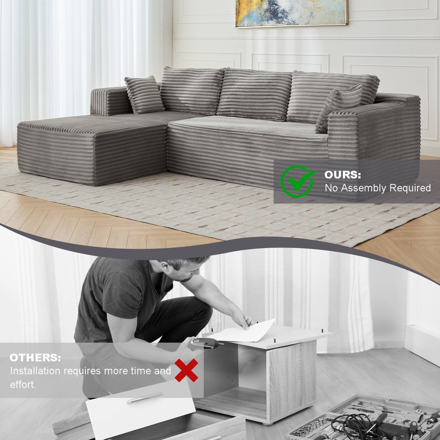 L-Shaped Compressed Gray Sofa Bed