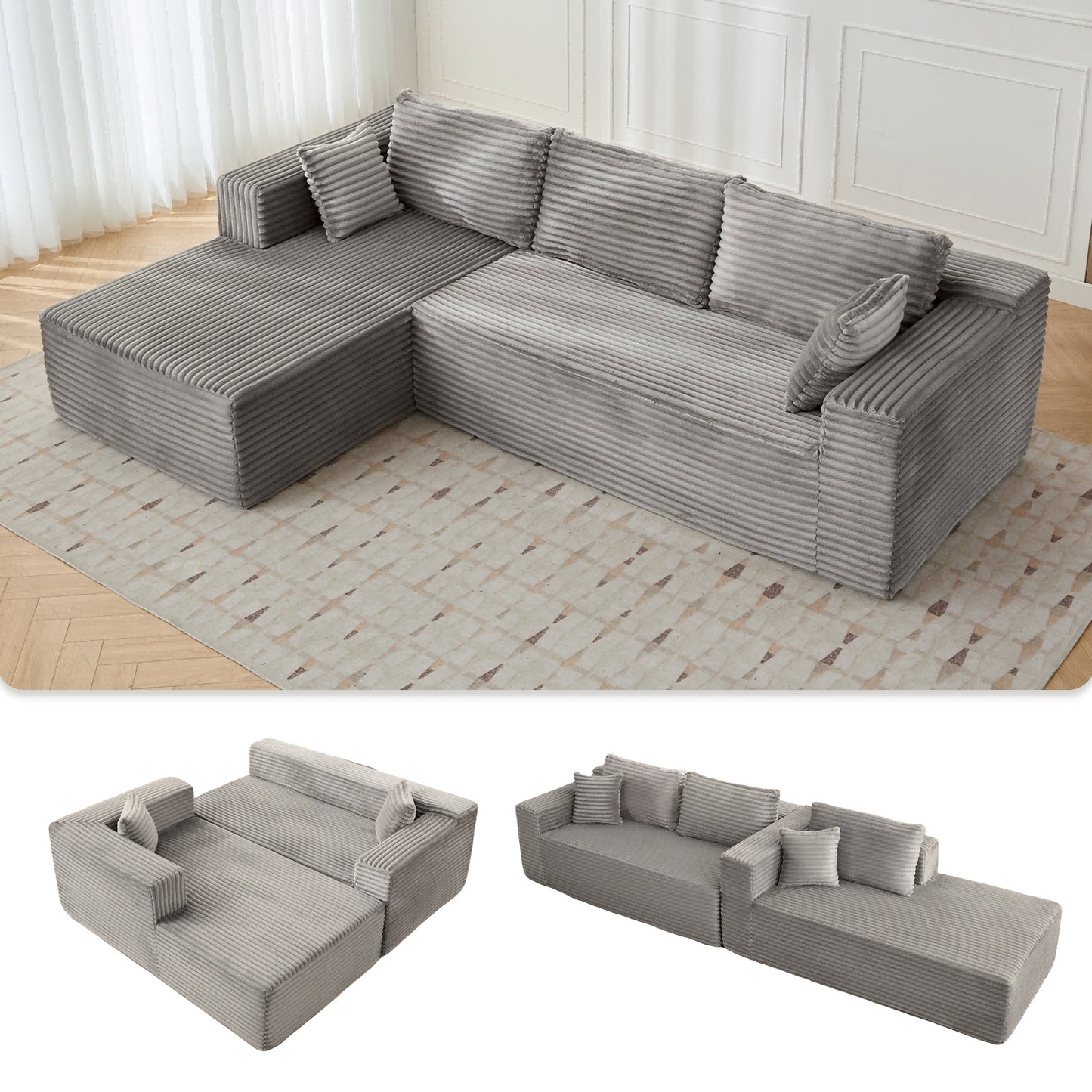 L-Shaped Compressed Gray Sofa Bed