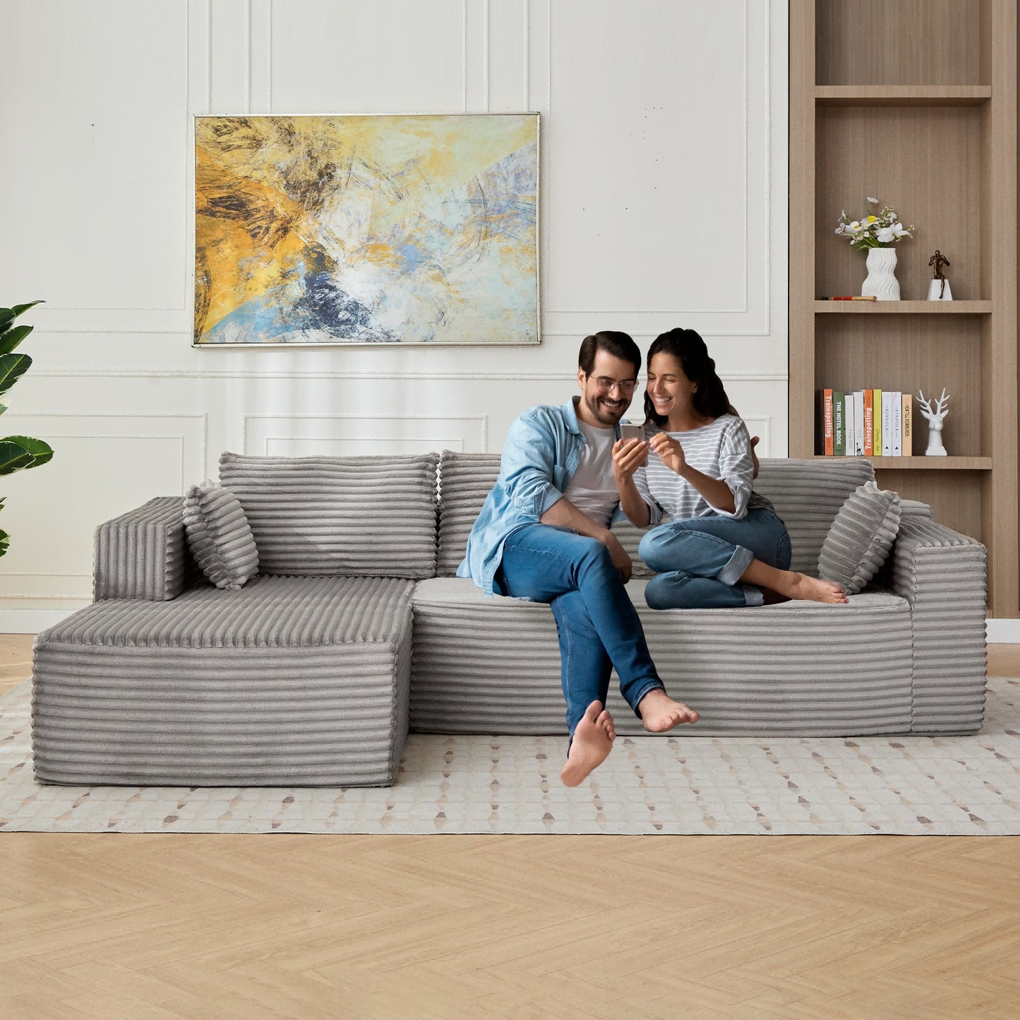 L-Shaped Compressed Gray Sofa Bed